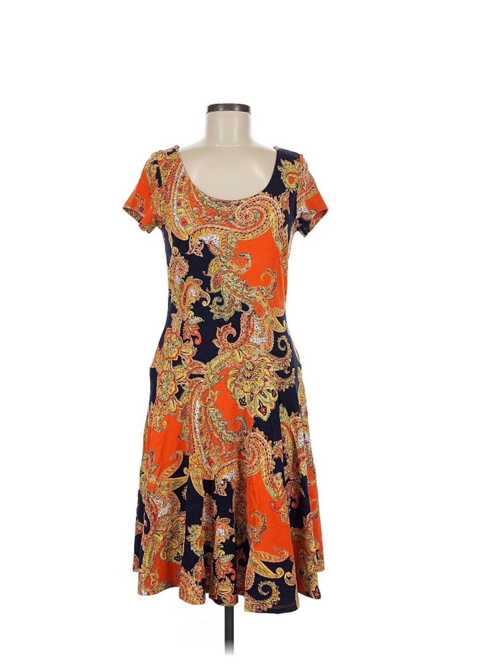 Lauren Ralph Lauren Orange & Black Paisley Scoop Midi Dress